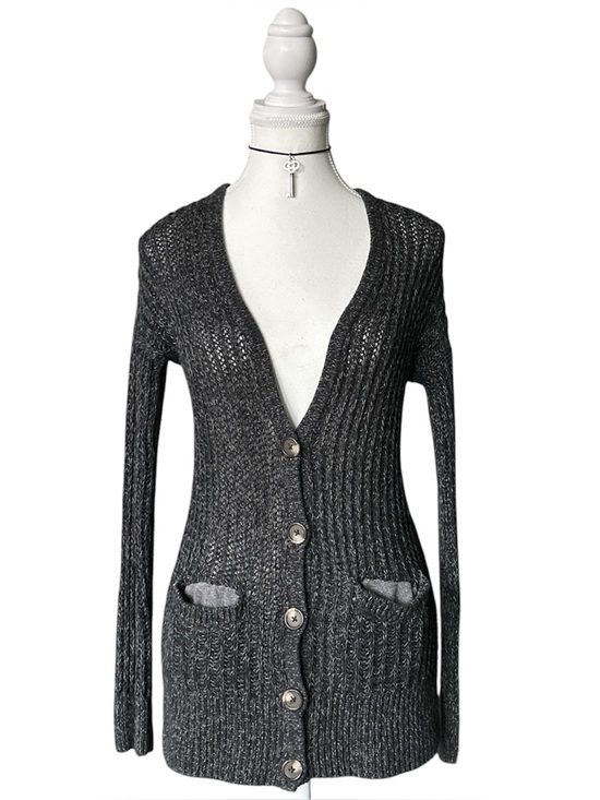 American Eagle Outfitters Sweaters - Y2K Grunge “American Eagle” Basic Dark Gray  Knit Button-up Cardigan